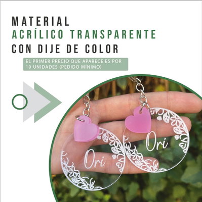 Llaveros de acrílico transparente con dije de color