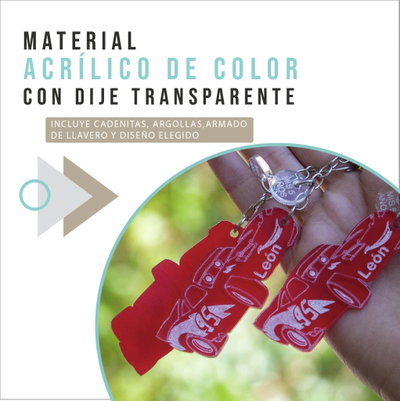 Llaveros de Acrílico de colores con dije transparente