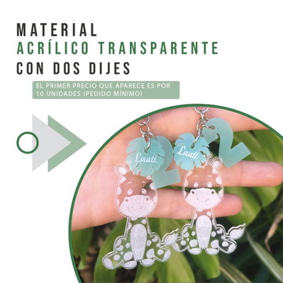 Llaveros de acrílico transparente con 2 dijes color