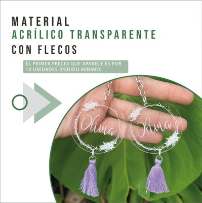 Llaveros de acrílico transparente con flecos