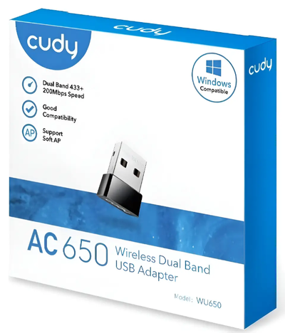Adaptador Wifi USB Cudy AC650 Wu650 Dual Band 433Mbps 5GHz