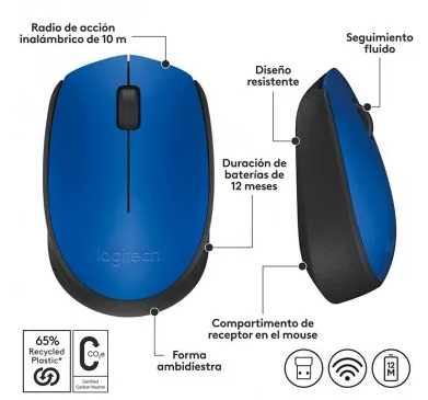 Mouse Inalambrico Logitech M170 (azul y negro)