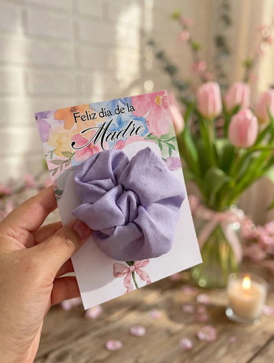 Scrunchies + etiquetas día de la madre x 20 unidades