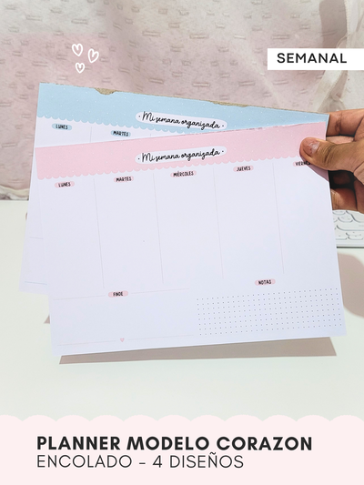 PLANNER SEMANAL MODELO CORAZON - block encolado