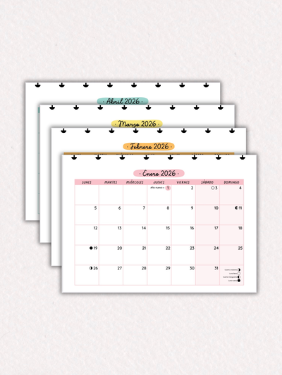 Planner mensual 2026  - horizontal a color - repuesto