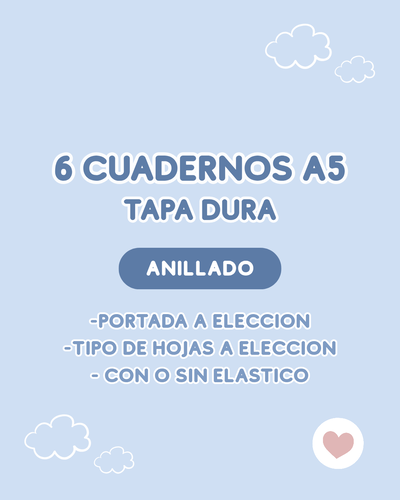 x6 Cuadernos A5 tapa dura - anillado