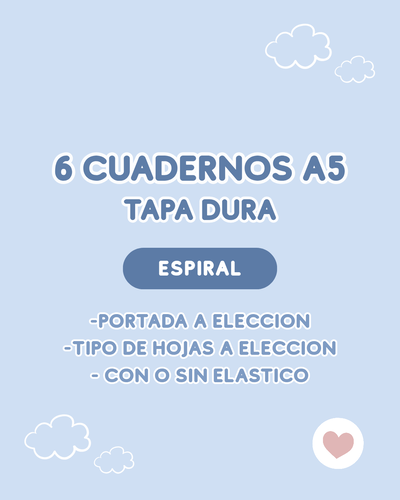 x6 Cuadernos A5 tapa dura - espiral