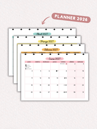 Planner mensual 2027  - horizontal a color - repuesto
