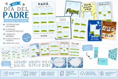 Kit Día del Padre Editable en Canva | Tarjetas con Foto y Póster
