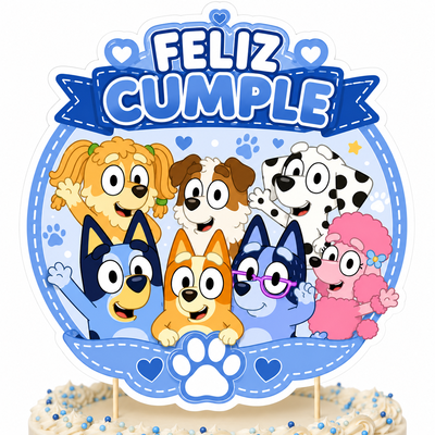 Kit Cumpleaños Perritos Blue| Topper de Torta y Bolsitas Imprimibles Personalizadas