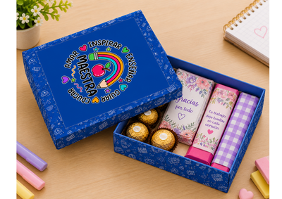 Cajita Imprimible Día del Maestro | Regalo para Maestra | Diseño Azul PNG