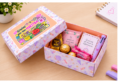 Cajita Imprimible Día del Maestro | Regalo para Maestra | Diseño Rosa PNG