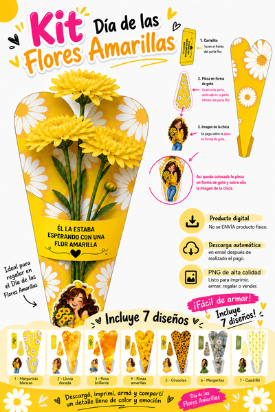 Kit Imprimible Día de las Flores Amarillas | 7 Diseños para Regalar