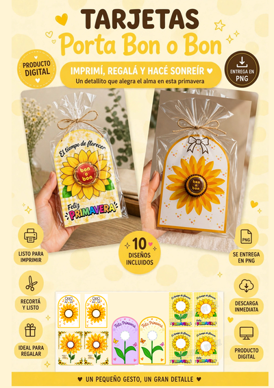 Tarjetas bomboneras + tarjetas dulceras- Flores amarillas