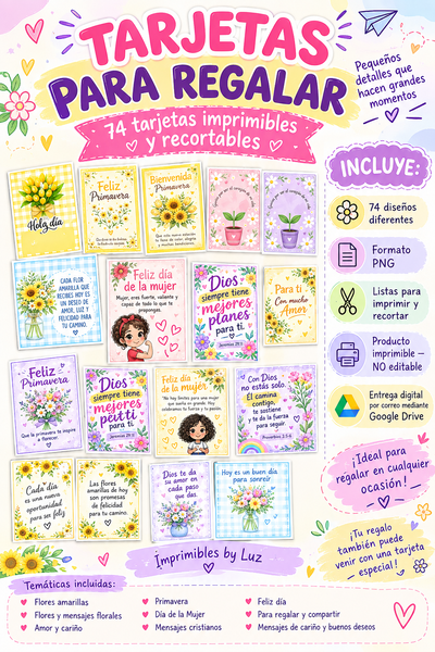 Tarjetas para Regalar - KIT DIGITAL 74 PNG - Flores Amarillas - Entrega Inmediata