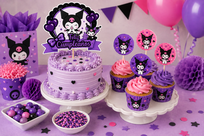 KIT IMPRIMIBLE TOPPER DE TORTA Y CAKE TOPPERS KUROMI