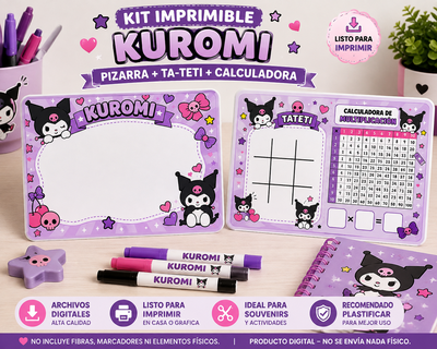 Kit Imprimible Kuromi | Pizarra, Ta-Te-Ti y Calculadora de Multiplicación