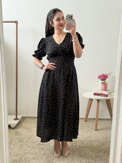 Vestido Lunares (Negro) - Talle único (Busto hasta 105)
