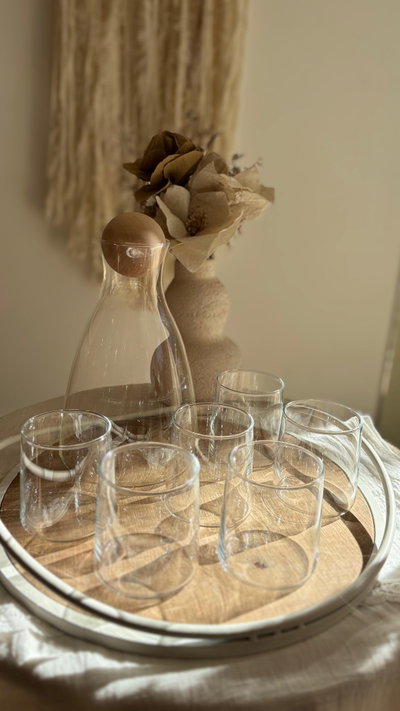 Set de copas y jarra de vidrio 