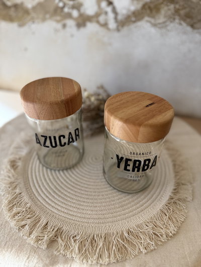 Set de azúcar y yerba con tapa de madera 