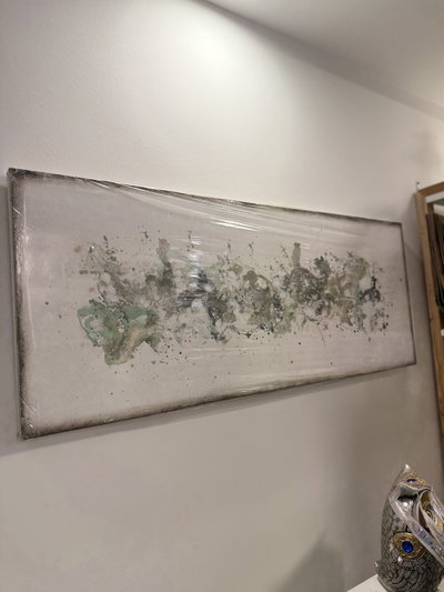 Cuadro pintado a mano tonos celestes y grises 