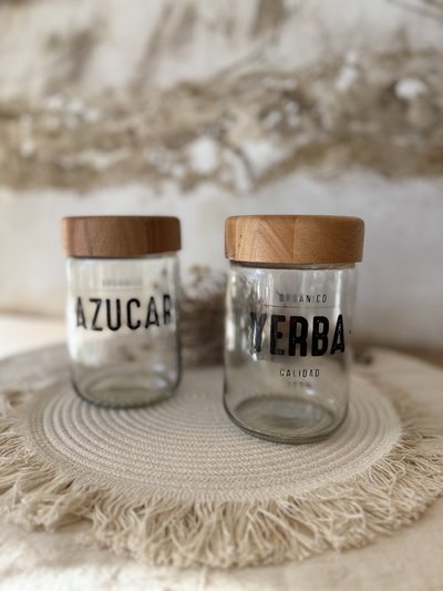 Set de azúcar y yerba con tapa de madera 