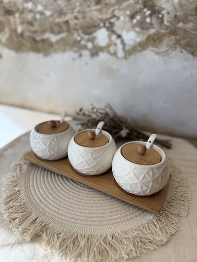 Set de cerámica y bambú x3