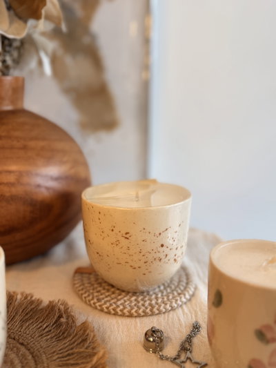 Vela de cerámica xl. Salpicado beige 