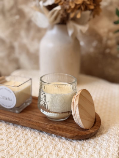 Vela ‘Mandala’ con tapa de madera 