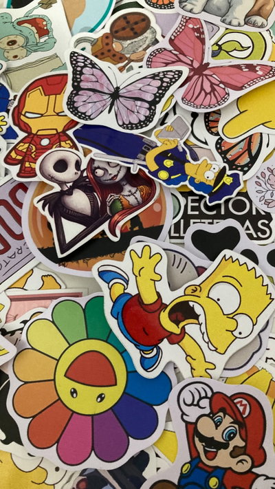 PACK STICKERS VINILO  BLANCO  100U A ELECCIÓN 4CM