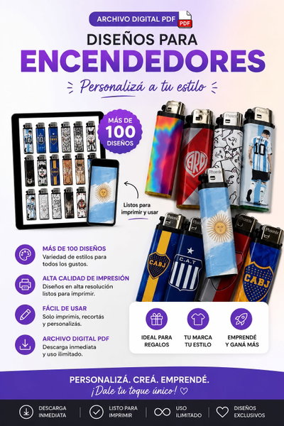 🚀 ¡Emprendé Hoy! Pack de +100 Diseños para Encendedores (Editable en Canva + PDF)