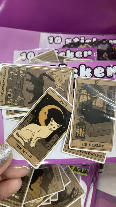 Combo de 10 stickers a prueba de agua cartas de tarot michis / gatitos 