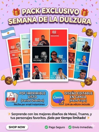 Pack Semana de la Dulzura: Tarjetitas Imprimibles y Editables en Canva