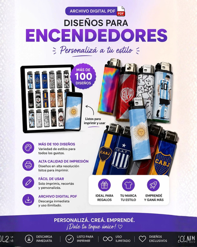 🚀 ¡Emprendé Hoy! Pack de +100 Diseños para Encendedores (Editable en Canva + PDF)