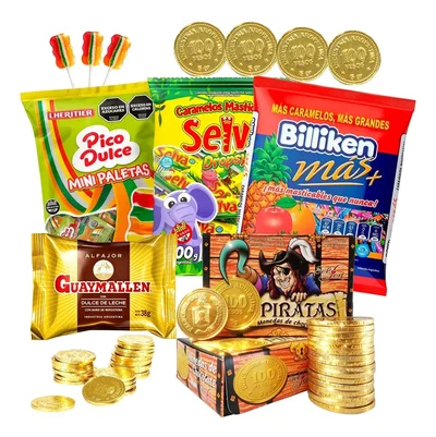 Combo Golosinas Pirata Monedas Cumpleaños 20 Chicos