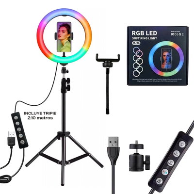 Aro de luz RGB 26cm + Trípode 2 mts