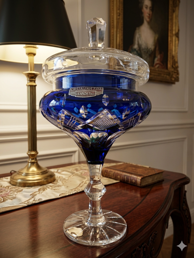 L05 - Potiche Cristal tallado azul