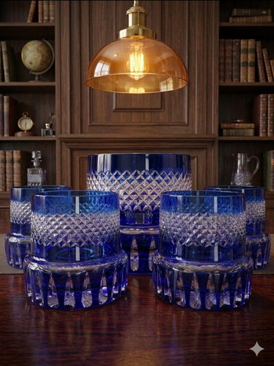 L12 - Set Whisky Cristal tallado azul 