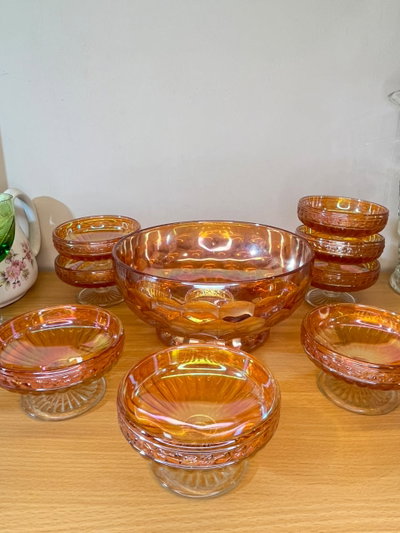 L.82 Bowl + 8 Compoteras Estilo Carnival Glass