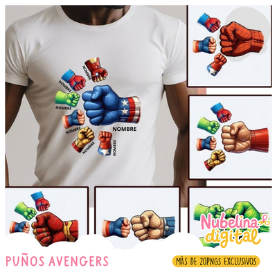 👕💙 Estampas para Remera Día del Padre | Puños Avengers en PNG ⚡🦸‍♂️