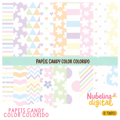 🍭 Kit Digital Papeis Candy Color ✨🌈