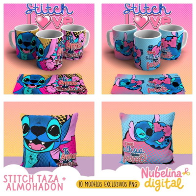 ☕🛋️💙 Stitch Tazas y Almohadones 🌺✨