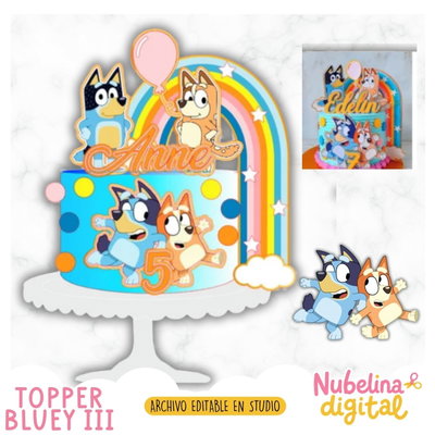 🐾🎂 Topper de Torta Bluey 3 ✨💛