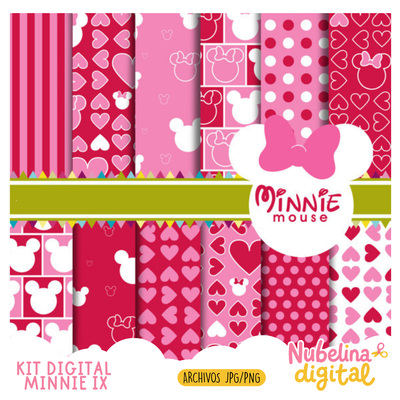 🎀💖 Kit Digital Minnie IX – 12 Diseños de Papeles Digitales 📄✨
