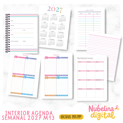📖 Interior Agenda Semanal 2027 M13 🗓️✨