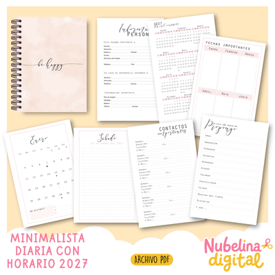 🌸💖 AGENDA DIARIA MINIMALISTA 2027 – CON HORARIOS 📖✨