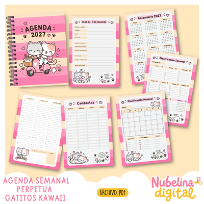 🐱💕 AGENDA SEMANAL PERPETUA GATITOS KWAII ✨📒
