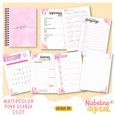 🌸💖 AGENDA DIARIA PINK WATERCOLOR 2027 ✨📖