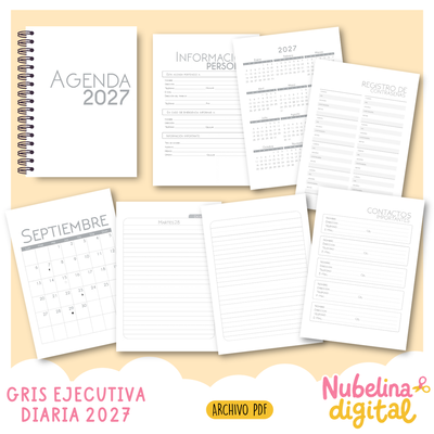 💼🩶INTERIOR  AGENDA DIARIA EJECUTIVA GRIS 2027 🩶💼