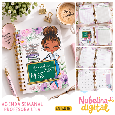 🍎📚 AGENDA SEMANAL PROFESORA LILA 2027 💜✨